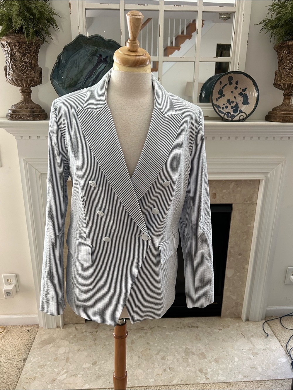 Carolina Belle Striped Double-Breasted Blazer - Blue/White